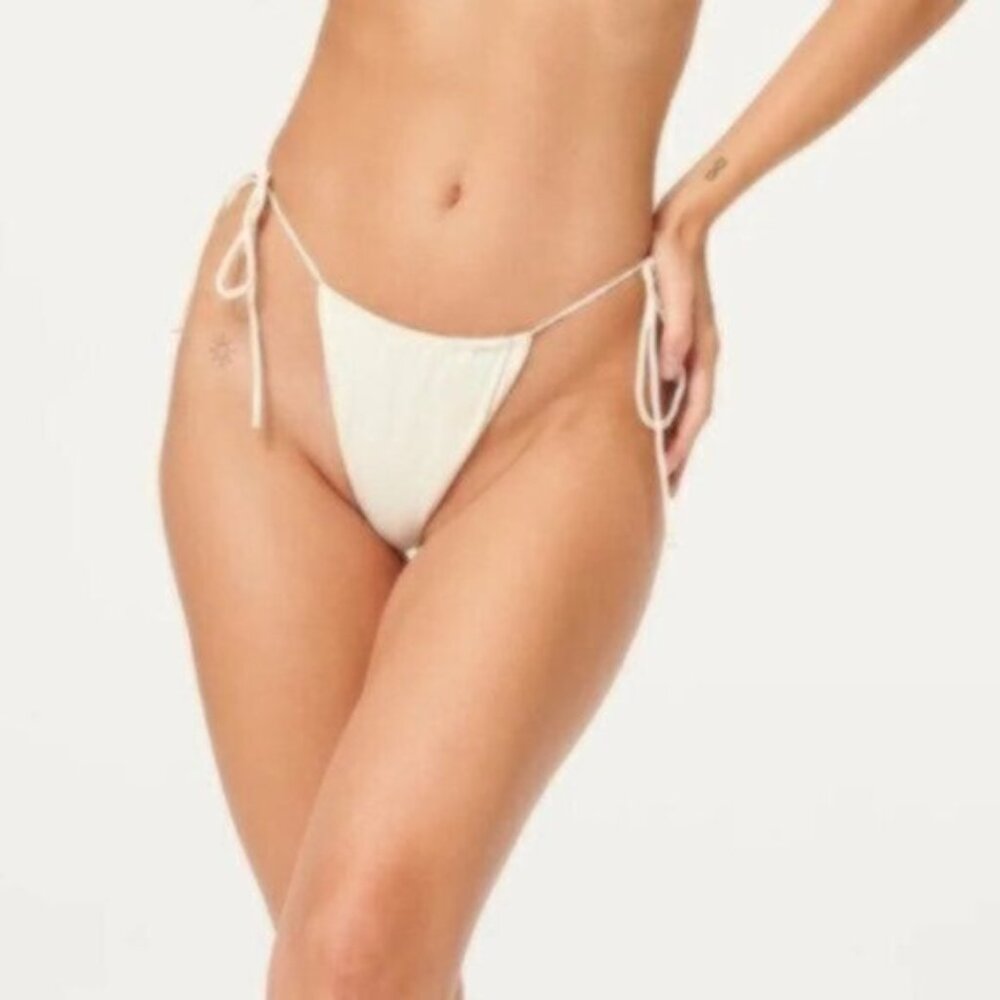 NWT Good American Women's Cream Tiny Ties Bikini Swim Bottoms Size 4/XL